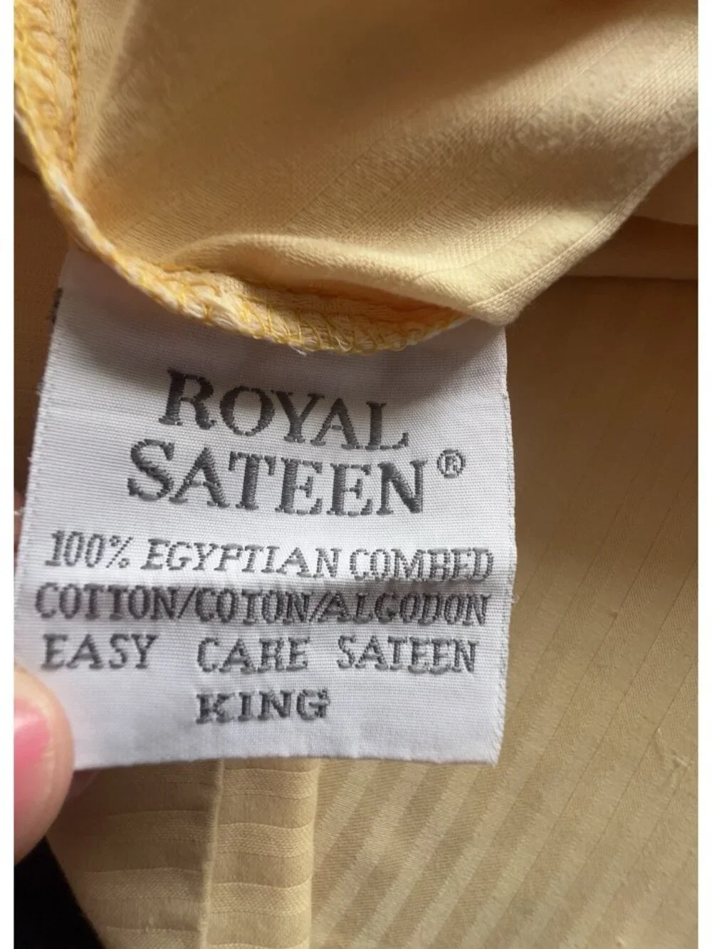 Pair ROYAL SATEEN Pillowcases KING Size Yellow 100% Egyptian Cotton Muted Stripe